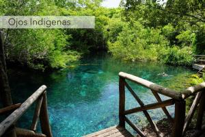 a bridge over a river with people swimming in the water at Apartamento de 2 Dormitorios en Hard Rock Golf in Punta Cana