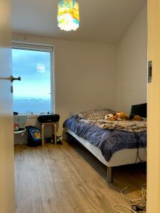 a bedroom with a bed and a large window at The White House in Nuuk