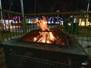 a fire pit in a park at night at Fuji Hoshizorano Mura Tabist in Narusawa