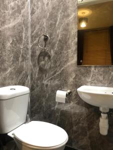 a bathroom with a toilet and a sink at Yardley Lodge in Birmingham