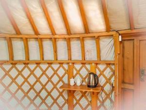 a room with a table with two mugs on it at Apache Eco Camp, Terelj Nationalpark Mongolia in Bayan Bulagiin Hural