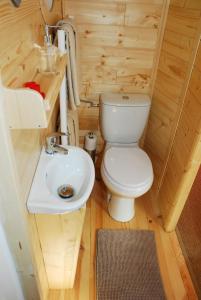 a small bathroom with a toilet and a sink at Gypsy Nature B&B in Jumelles