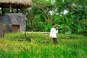 a man standing in a field of tall grass at Lalasa Villas Canggu in Canggu