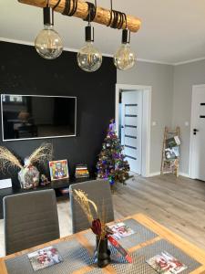 Televízia a/alebo spoločenská miestnosť v ubytovaní Apartamenty Czarna Perła