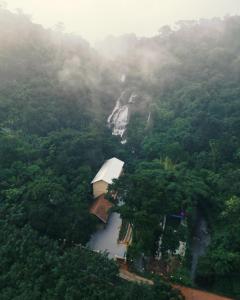 an aerial view of a river in a forest at Nature Cascade Resort in Chillithodu