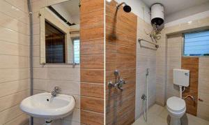 twee foto's van een badkamer met wastafel en toilet bij FabExpress Golden Imperial in Taliganja