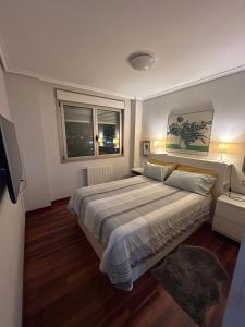 1 dormitorio con 1 cama grande y 2 ventanas en Apto. Las LLamas S20 Santander, Garaje y Wifi, en Santander