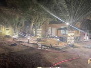 a group of palm trees with a fire hose at كوخ ريفي داخل مزرعه in Madain Saleh
