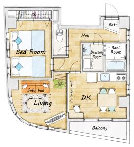 a drawing of a floor plan of a house at Elle's Shirokane Guest house in Tokyo