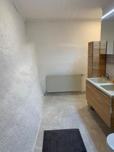 y baño con lavamanos, aseo y lavamanos. en Ferienhaus Burgblick in Stadtschlaining, en Stadtschlaining