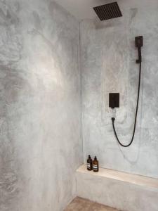 a bathroom with a shower in a wall at Heritage Boutique Home in George Town