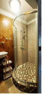 La salle de bains est pourvue d'une douche avec une porte en verre. dans l'établissement THE POT AIRBNB, FAERIE GLEN, PRETORIA EAST, à Pretoria