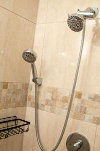 a shower with a shower head in a bathroom at Comfi Spaces in Canaan