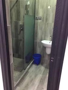 ein Bad mit einer Dusche, einem WC und einem Waschbecken in der Unterkunft Brandison Apartments in Rumodome