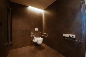 a bathroom with a toilet with a light on the wall at Nutrend World in Olomouc