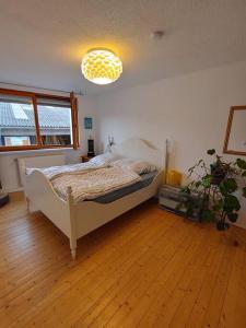 1 dormitorio con 1 cama y una maceta en Sabrina's Sandsteinhaus en Flonheim