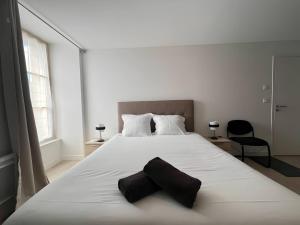 a bedroom with a white bed with two pillows on it at Les Orchidées - Campagne - 2pers - Rêve au Mans in Saint-Mars-sous-Ballon