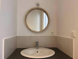 a bathroom with a sink and a mirror at Les Orchidées - Campagne - 2pers - Rêve au Mans in Saint-Mars-sous-Ballon