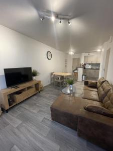 uma sala de estar com um sofá e uma televisão de ecrã plano em La Feuillette - Cosy - Wifi - 4 personnes - Rêve au Mans em Pontlieue