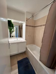 a bathroom with a tub and a sink and a mirror at Aquatique - piscine - 5pers - Rêve au Mans in Le Mans