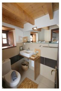 uma casa de banho com um WC e um lavatório em Daphne superior castle suite em Monemvasia