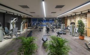 un gimnasio con muchos equipos de ejercicio y plantas en JURA HOTELS ALTINOLUK THERMAL en Avcılar