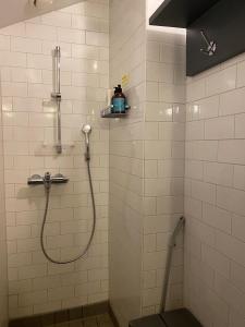 a bathroom with a shower with a shower at Hostel Suomenlinna in Helsinki