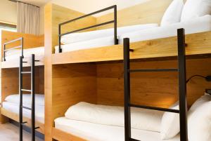 Zimmer mit Etagenbetten in einem Hostel in der Unterkunft Heimat 1495 Appartements - TYP 7 in Schröcken