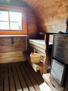 an inside view of a wooden cabin with a window at Sopot 34 przy plaży in Sopot