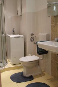 a bathroom with a toilet and a sink at Urlaub im Herzen von Laboe in Laboe +9 photos