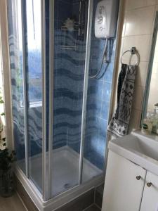 a shower with a glass door in a bathroom at Napier Street in Newcastle upon Tyne