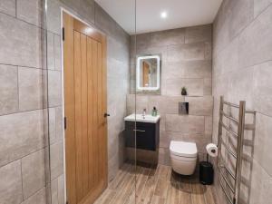 a bathroom with a toilet and a sink at Robins Nest in York +11 photos