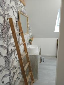 bagno con scala e lavandino di appart 2 chambres a Noyen-sur-Sarthe