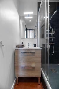 a bathroom with a sink and a shower at Le Clem - Appartement centre ville - Idéal Cure et Parcs in Vichy