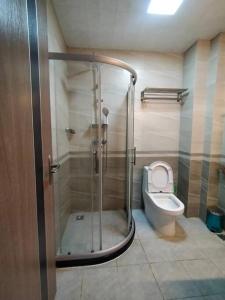 a bathroom with a shower and a toilet at 2 Bedroom in Kilimani Ngong Rd in Nairobi