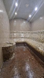baño grande con paredes de azulejos y bañera grande. en Apartment Victoria, en Bansko