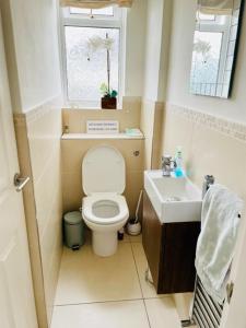 a small bathroom with a toilet and a sink at Modern and chic rooms with beautiful landscape views in Sydenham