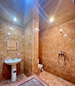 a bathroom with a sink and a shower and a toilet at Armenia Guest House in Komitas in Yerevan