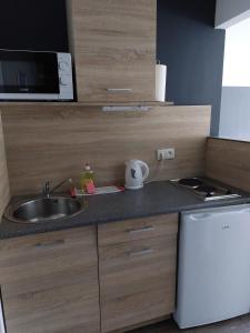 una pequeña cocina con fregadero y microondas en Room in Studio - Value Stay Residence Mechelen - Executive Studio Double, en Malinas