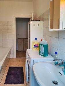 a kitchen with a washing machine and a sink at Ferienwohnung Jänschwalde in Jänschwalde Ost