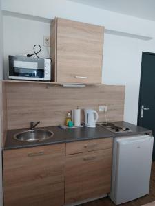 a small kitchen with a sink and a microwave at Room in Studio - Value Stay Residence Mechelen - Studio Triple in Mechelen