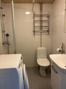 y baño con aseo y lavamanos. en An entire flat 60m2 with a balcony in Itakeskus of Helsinki, en Helsinki