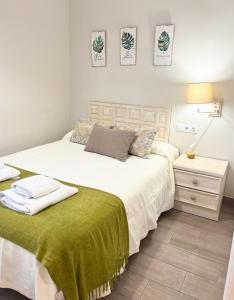コルドバにあるLa Casa de la Murallaのベッドルーム1室(白いベッド1台、緑の毛布付)