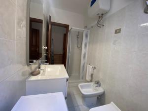 a bathroom with a sink and a toilet and a shower at Residence La Peonia in Sassari