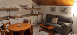 cocina y sala de estar con sofá y mesa en Apartamentos Lausan, en Gavín