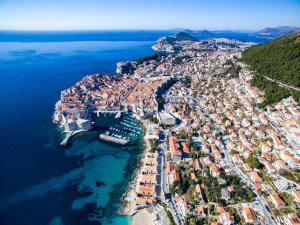 an aerial view of a town on the water at Apartment Terezija in Dubrovnik