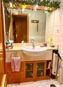 y baño con lavabo y espejo. en Suite del Manzanares en Madrid, en Madrid