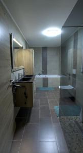 een badkamer met een wastafel en een bad bij l'hôt'antique in Vielsalm