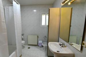 a bathroom with a sink and a toilet and a mirror at El Charrancito in El Espinar