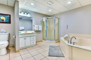 La salle de bains est pourvue d'une baignoire, de toilettes et d'une douche. dans l'établissement Lake Placid Club Lodges, à Lake Placid